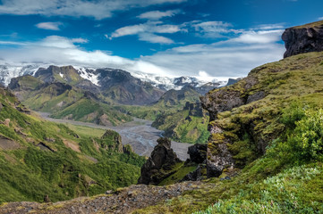 The dramatically beautiful and surreal landscapes of Thorsmork in the Highlands of Iceland at southern end of the famous Laugavegur hiking trail.
