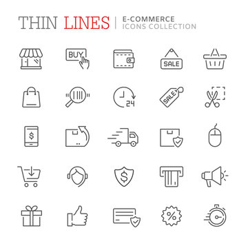 Collection of shopping and e-commerce related line icons