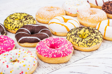 Mix of colorful doughnuts