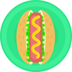 Hot dog on a plate, vector illustration, icon.