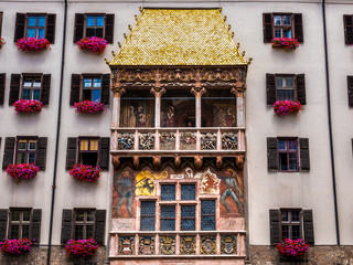 Detail of the famous goldenes dachl in Innsbruck, Austria.