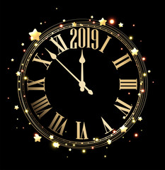 Fototapeta na wymiar Black 2019 new year background with clock.