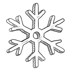 Vector Single Black Sketch Illustration - Snowflake on White Background