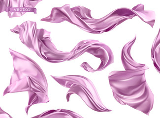 Violet curtain, fabric 3d realistic vector set - obrazy, fototapety, plakaty