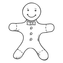 Vector Single Black Sketch Illustration - Gingerbread Man