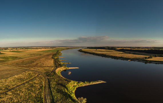 Aerial shot of the Vistula river.