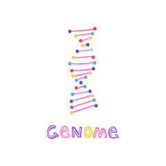 Spiral DNA - hand drawn genome sequencing illustration. Human dna research technology symbol.