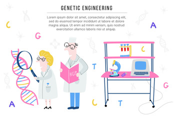 Scientist exploring DNA structure. Hand drawn genome sequencing concept made in vector. Human genome project