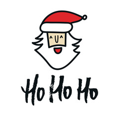 Xo-xo - Christmas card with Santa face and hand drawn lettering. New Year vector illustration