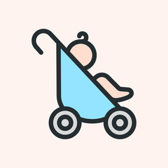 Baby Pram Carriage Minimalistic Flat Line Color Stroke Icon Pictogram Symbol