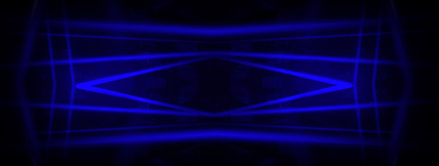 Background of an empty black corridor with neon light. Abstract background with lines and glow