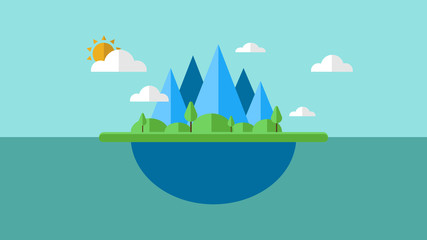 Illustration of an island with cloud and sun. Vector of an island. EPS10 compatible