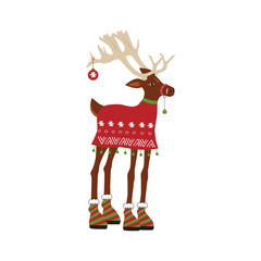 Cute deer  character for merry christmas and new year holiday illustrations. Vector illustration  for presents, invitation, children room, nursery decor, t-shirt, banner, interior design.