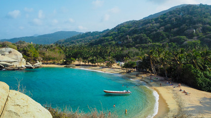 tropical beach with turquoise water at tayrona natural park - 225160541