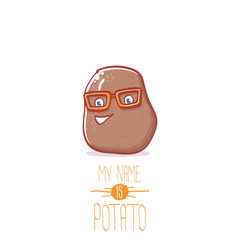 vector brown cute little kawaii potato cartoon character isolated on white background. My name is potato vector concept illustration. funky summer vegetable food kids character