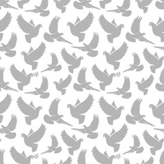 Dove silhouettes seamless pattern. Pigeon birds vector texture