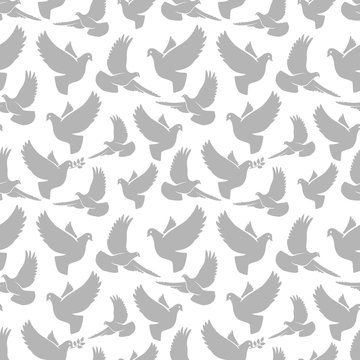 Dove silhouettes seamless pattern. Pigeon birds vector texture