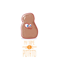 vector brown cute little kawaii potato cartoon character isolated on white background. My name is potato vector concept illustration. funky summer vegetable food kids character