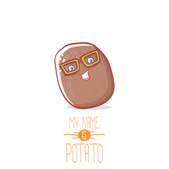 vector brown cute little kawaii potato cartoon character isolated on white background. My name is potato vector concept illustration. funky summer vegetable food kids character