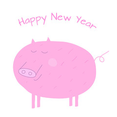 Happy New Year greeting card with cute pig