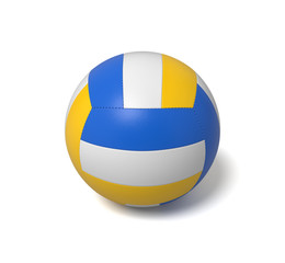 3d rendering of a single three-colored volleyball ball with a shadow lying on a white background.