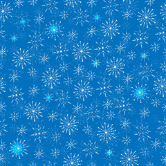 Winter holiday snowflake seamless pattern on the blue background