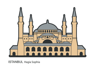 Hagia Sophia in Istanbul, Turkey. Vector, illustration.