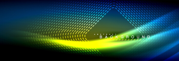 Obraz premium Neon glowing fluid wave lines, magic energy space light concept, abstract background wallpaper design