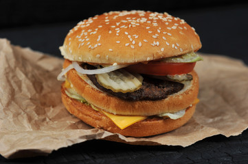 fast food Burger with cheese and beef
