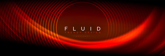 Neon glowing fluid wave lines, magic energy space light concept, abstract background wallpaper design
