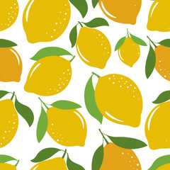 Seamless pattern with yellow lemons. Seamless pattern with citrus fruits collection. Vector illustration.