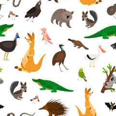 Australia animals colorful pattern on white background, vector illustration