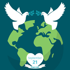 International Peace Day vector poster background with pigeons and planet