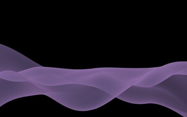Abstract purple wave. Bright purple ribbon on black background. Purple scarf. Abstract smoke. Raster air background. 3D illustration