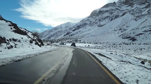 Travel along volcano valley during winter