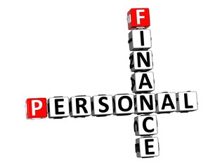 3D Rendering Crossword Personal Finance over white background.