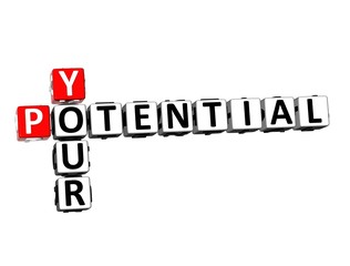 3D Rendering Crossword Your Potential text over white background