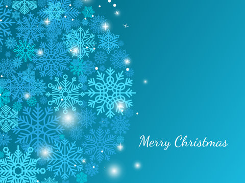 Blue christmas background with snowflakes and shiny stars, vector illustration