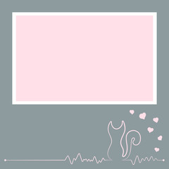Cardiogram in the form of a silhouette of a cat, card. Vector illustration