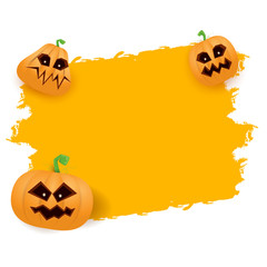 Halloween web grunge Banner or poster with Halloween scary pumpkins isolated on white background . Funky kids Halloween banner with space for greeting text or sale