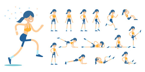 Set of female character performing different exercises
