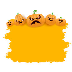 Halloween web grunge Banner or poster with Halloween scary pumpkins isolated on white background . Funky kids Halloween banner with space for greeting text or sale