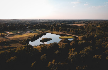 view from above of a forest golf park