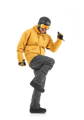 Fototapeta na wymiar Cheerful snowboarder