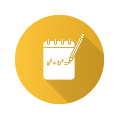 Notebook with math formula flat design long shadow glyph icon