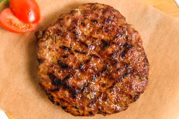 fresh fried steak on a grill pan