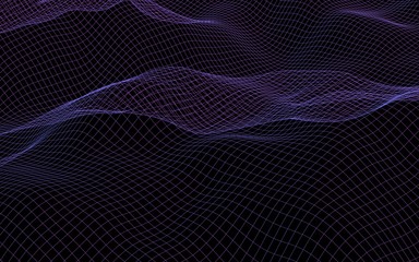 Abstract landscape background. Cyberspace purple grid. Hi-tech network. 3D illustration