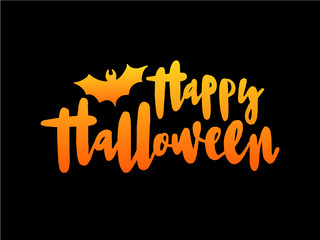 Happy Halloween vector lettering. Holiday calligraphy with bat for banner, poster, greeting card, invitation.