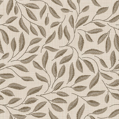  Embroidery floral seamless pattern on linen cloth texture