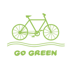 Green ecological bike and lettering about environment. Vector illustration of ecology concept